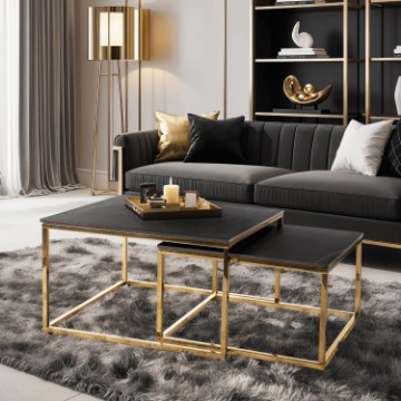 Mebel Elite Набір керамічних столиків Tenor «Чорний мармур» / «Золотий», ME.TENOR/CZCER/ZL/L - Home Club