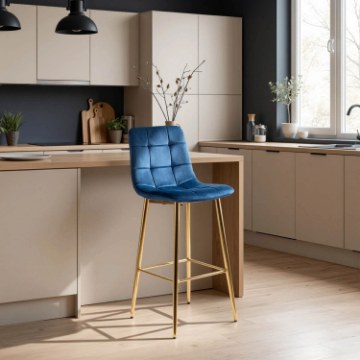 Mebel Elite Барный стул Ariel, темно-синий, велюровый, ME.ARIEL/GR/ZL/V/H - Home Club