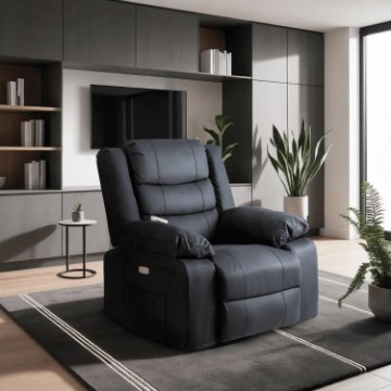 Mebel Elite Массажное кресло с электроприводом и откидной спинкой Jasper, чёрная экокожа, ME.JASPER/CZ/E/FW - Home Club