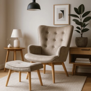Mebel Elite Кресло Lozano с подставкой для ног, бежевое, велюровое, ME.LOZANO/BZ/DK/V/FW - Home Club
