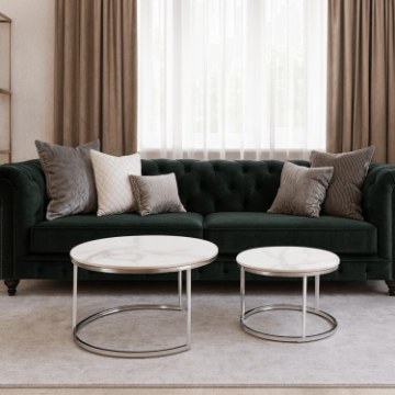 Mebel Elite Набір керамічних столиків Amara Max «Білий мармур/Срібний», ME.MAXAMARA/BM/SR/CER/L - Home Club