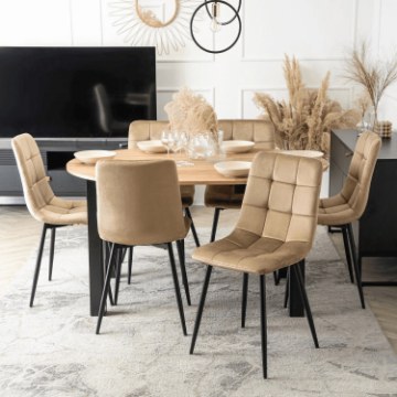 Mebel Elite Комплект из стола Harry (102–142 см) из дуба Craft/черного цвета и 6 стульев Peru бежевого цвета, W.HARRY/DC/CZ/S/PERU/BZ/V/Z6/K - Home Club