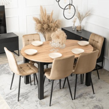Mebel Elite Комплект: стіл Harry 102–142 см, дуб Craft/чорний, та 6 стільців Peru бежевого кольору, W.HARRY/DC/CZ/S/PERU/BZ/V/Z6/K - Home Club