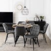 Mebel Elite Комплект: стіл Dorian 80–160 см, дуб рустикальний/чорний, та 6 стільців Lucky, сірі, DORIAN/DRU/CZ/S/LUCKY/P/V/Z6/K - Home Club