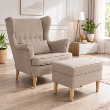 Mebel Elite Кресло для отдыха Evan 2 с подставкой для ног, бежевого цвета, ME.EVAN2/BZ/D/T/FWPD - Home Club