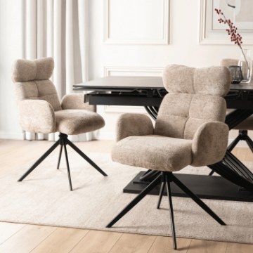 Mebel Elite Вращающееся кресло для гостиной Alvaro, бежевое, из ткани букле, ME.ALVARO/BZ/TB/K - Home Club