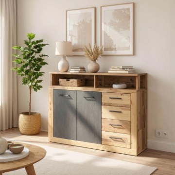 Mebel Elite Комод Blago Midi A 119,6 см, натуральный дуб/чёрный, W.LUNA/MIDIA/OSL/MA/KOM2D4S - Home Club