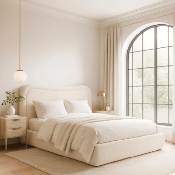 Mebel Elite Кровать 160x200 Haga с ящиком для вещей, кремового цвета, из ткани букле, ME.HAGA/160/KR/TB/LOZZPOJ - Home Club