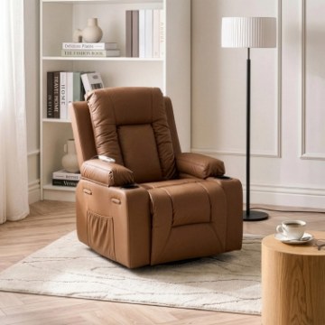 Mebel Elite Массажное кресло Box с откидной спинкой и подставкой для ног, цвет «Карамель», экокожа, ME.BOX/KAR/E/FW - Home Club