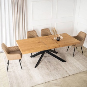 Mebel Elite Комплект: стол Hampton 160–240 см (дуб/чёрный) и 4 стула Bresso (бежевые), HAMPTON/D/CZ/S160-240/BRESSO/BZ/CZ/V/Z4/K - Home Club
