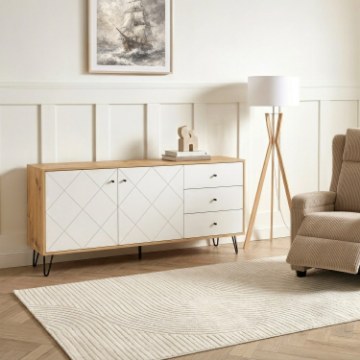 Mebel Elite Комод Bacardi 183 см, дуб Artisan/белый, W.BILBAO/BL6/DA/B/KOM2D3S - Home Club