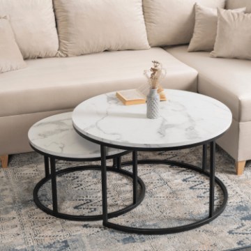 Mebel Elite Набір столиків Dafne Max, білий мармур, ME.MAXDAFNE/BM/CZ/L - Home Club