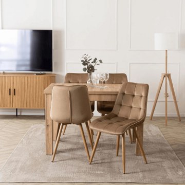 Mebel Elite Комплект: стіл Skubi 120–160 см, дуб Artisan, та 4 стільці Rodri, бежеві, W.SKUBI/DA/S/RODRI/BZ/D/V/Z4/K - Home Club