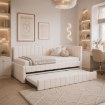 Мягкая двуспальная кровать VILLEMO 90x200 см с каркасом, раскладная, для подростков, кремового цвета, из ткани букле