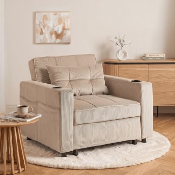 Mebel Elite Розкладне крісло Solor, бежеве, з вельветової тканини, ME.SOLOR/BZ/CZ/SZTR/FW - Home Club