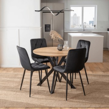 Mebel Elite Комплект: стол Lauren 90 см (цвет «Золотой дуб»/«Черный») и 4 стула Robin (черного цвета), ME.LAUREN/D/CZ/S90:1|ME.ROBIN/CZ/V/K:4 - Home Club