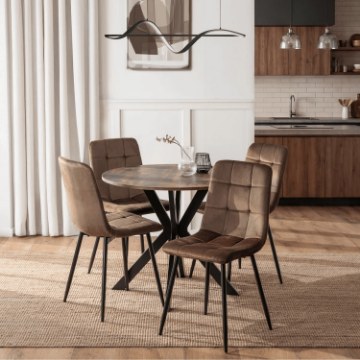 Mebel Elite Комплект: стіл Lauren 90 см (дуб рустикальний/чорний) та 4 стільці Peru (коричневі), ME.LAUREN/RU/CZ/S90:1|ME.PERU/BR/V/K:4 - Home Club