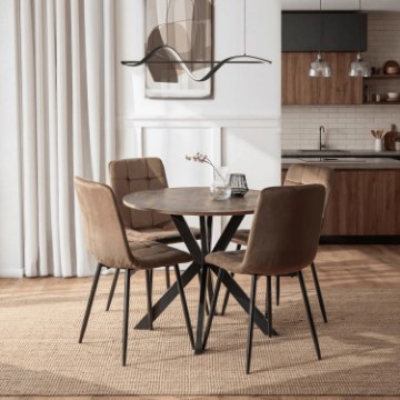 Mebel Elite Комплект: стол Lauren 90 см (дуб рустик/чёрный) и 4 стула Peru (коричневые), ME.LAUREN/RU/CZ/S90:1|ME.PERU/BR/V/K:4 - Home Club