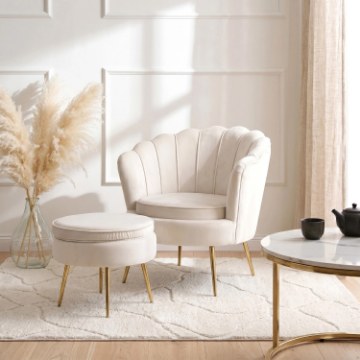 Mebel Elite Кресло Grand с подставкой для ног, кремового цвета, из велюра, ME.GRAND/KR/V/FW - Home Club