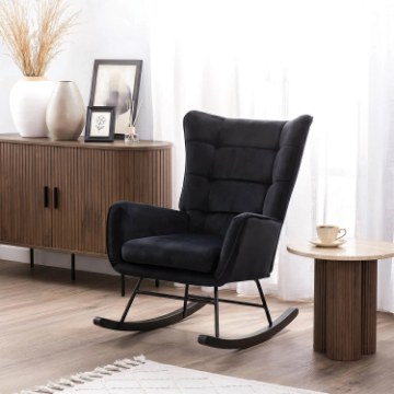 Mebel Elite Кресло-качалка Jackson, черное, велюровое, ME.JACKSON/CZ/V/FW - Home Club