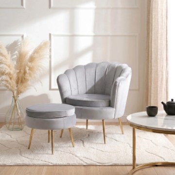 Mebel Elite Кресло Grand с подставкой для ног, серый велюр, ME.GRAND/P/V/FW - Home Club