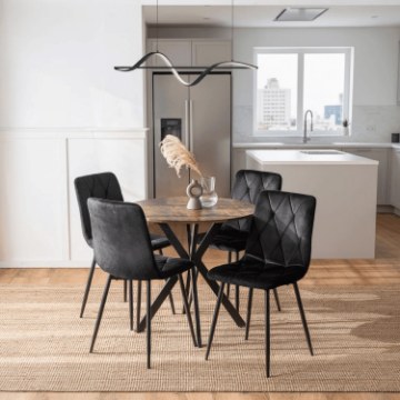 Mebel Elite Комплект: стіл Lauren 90 см, дуб рустикальний/чорний, та 4 стільці Robin, чорні, ME.LAUREN/RU/CZ/S90:1|ME.ROBIN/CZ/V/K:4 - Home Club