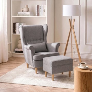 Mebel Elite Кресло для отдыха Evan 2 с подставкой для ног, серого цвета, ME.EVAN2/JP/D/T/FWPD - Home Club