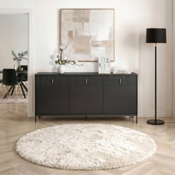Mebel Elite Комод Marcos 154 см с рифлением, черный, W.MAGGIORE/CZ/KOM3D3S - Home Club