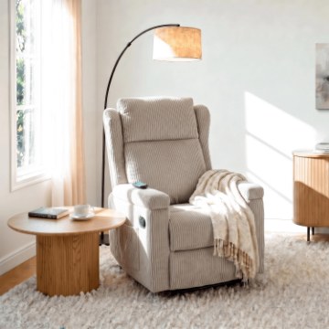 Mebel Elite Раскладное кресло с функцией массажа Sebastian, бежевое, из вельвета, ME.SEBASTIAN/BZ/SZTR/FW - Home Club