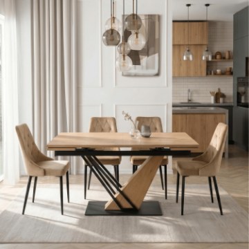 Mebel Elite Стол Rex, раскладной, 160–220 см, Мдф, дуб/чёрный, ME.REX/D/S160-220 - Home Club