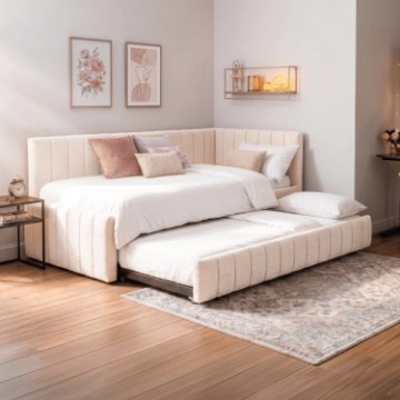 Mebel Elite Кровать 120x200 Villemo, кремового цвета, из ткани «букле», ME.VILLEMO/120/90/KR/TB/LOZWYS - Home Club