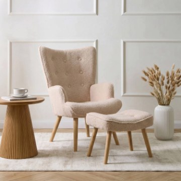 Mebel Elite Кресло для отдыха Lozano с подставкой для ног, бежевое, из ткани «букле», ME.LOZANO/BZ/DK/TB/FW - Home Club