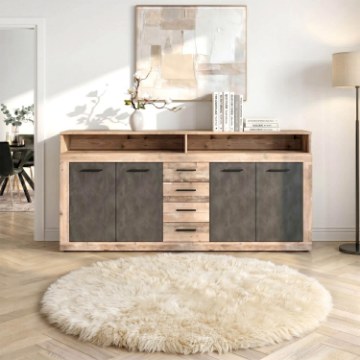 Mebel Elite Комод Blago 190 см, натуральный дуб/чёрный, W.LUNA/OSL/MA/KOM4D4S - Home Club