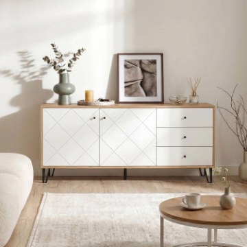 Mebel Elite Комод Bacardi 183 см, дуб Artisan/белый, W.BILBAO/BL6/DA/B/KOM2D3S - Home Club