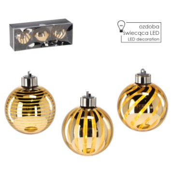 Chomik Кпл. 3 Скляні Бомби - Золоті 8 См Led, BOZ4365 - Home Club
