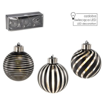 Chomik Kpl. 3 Скляні Бомби - Срібні 8 См Led, BOZ4372 - Home Club