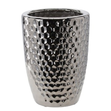 Garden Line Керамический Чехол Для Горшка 25,5 x 25,5 x 34,5 См, Серебряный, С Узором «Соты», ELI0268 - Home Club