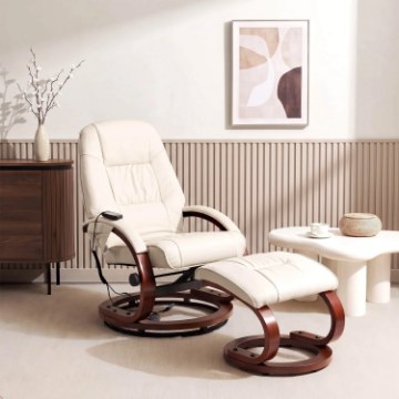 Mebel Elite Массажное кресло Cano с подогревом и подставкой для ног, бежевое, из экокожи, ME.CANO/BZ/E/FW - Home Club