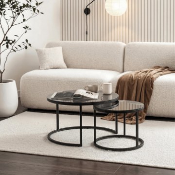 Mebel Elite Набір журнальних столиків Carrera Max, сірий/чорний, ME.CARRERAMAX/P/CZ/SZKL/L - Home Club