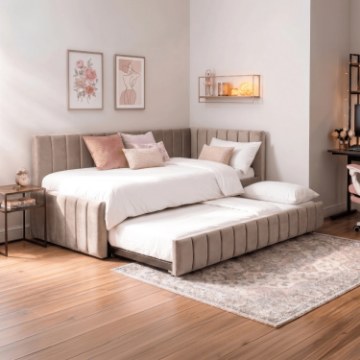 Mebel Elite Кровать 120x200 Villemo, бежевая, велюровая, ME.VILLEMO/120/90/BZ/V/LOZWYS - Home Club