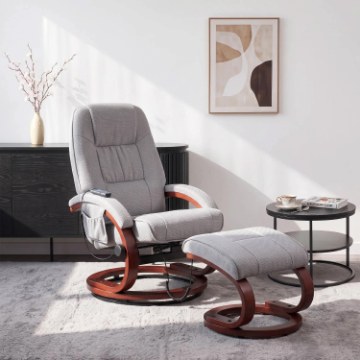 Mebel Elite Массажное кресло Cano с подогревом и подставкой для ног, серое, тканевое, ME.CANO/P/T/FW - Home Club