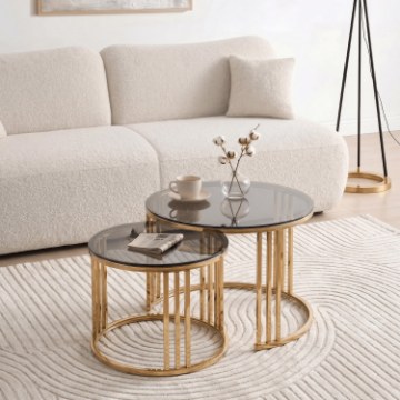 Mebel Elite Набір журнальних столиків Triton, сірий/золотий, ME.TRITON/P/ZL/SZKL/L - Home Club