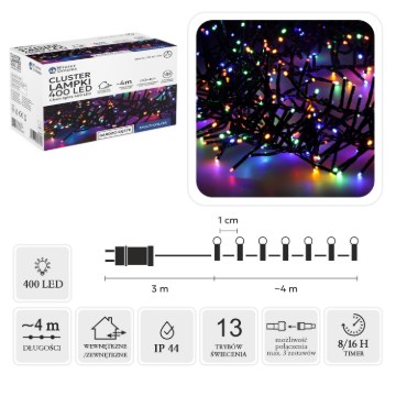 Chomik Светодиодные лампы Cluster 400L Многоцветные, Длина 3 + 4 М Внутренние/Внешние, LED8165 - Home Club