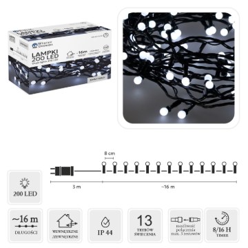 Chomik Светодиодные лампы Kulki 200L холодный белый, длина 3 + 16 м, LED0153 - Home Club