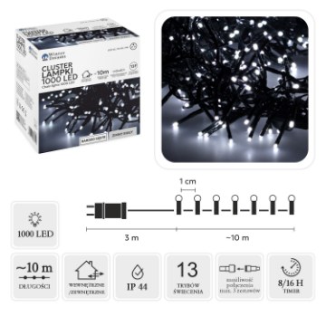 Chomik Светодиодные лампы Cluster 1000L холодный белый, длина 3 + 10 м, для внутреннего/наружного использования, LED8219 - Home Club