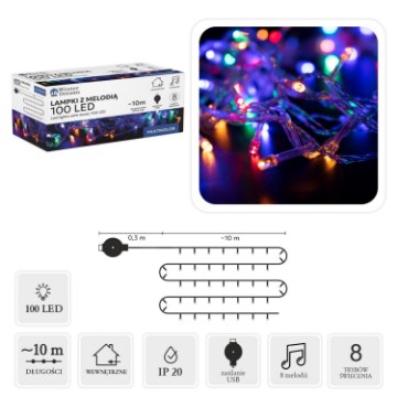 Chomik Светодиодные лампы с мелодией Usb 100L, многоцветные, длина 0,3 + 10 м, LED8516 - Home Club