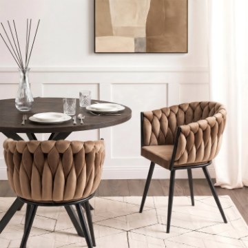 Mebel Elite Стул Elena, бежевый, плетеный, велюровый, ME.ELENA/BZ/V/K - Home Club