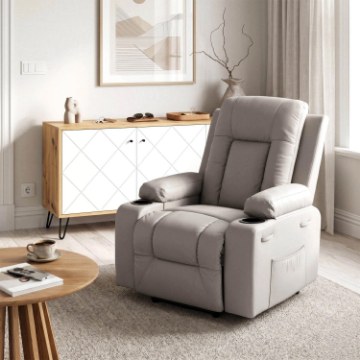 Mebel Elite Масажне крісло Box, розкладне, для відпочинку, з підніжкою, сіре, екошкіра, ME.BOX/P/E/FW - Home Club