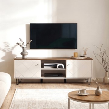 Mebel Elite Тв-тумба Bacardi 183 см, цвет «Кашмир»/дуб «Кастелло», W.BILBAO/BL2/DCAS/KASZ/RTV - Home Club