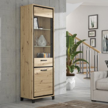 Forte Узкая витрина шириной 65 см Trondheim, дуб Artisan/черный дуб, TDHV712-C773 - Home Club